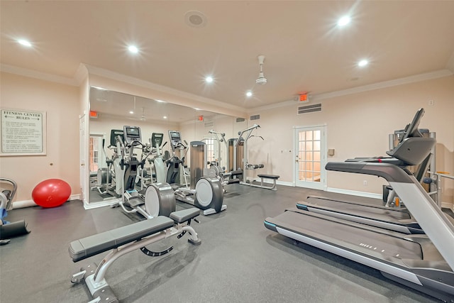 2111 Welch St Unit B117, Houston, TX 77019 - workout area with baseboards, recessed lighting, and crown molding
