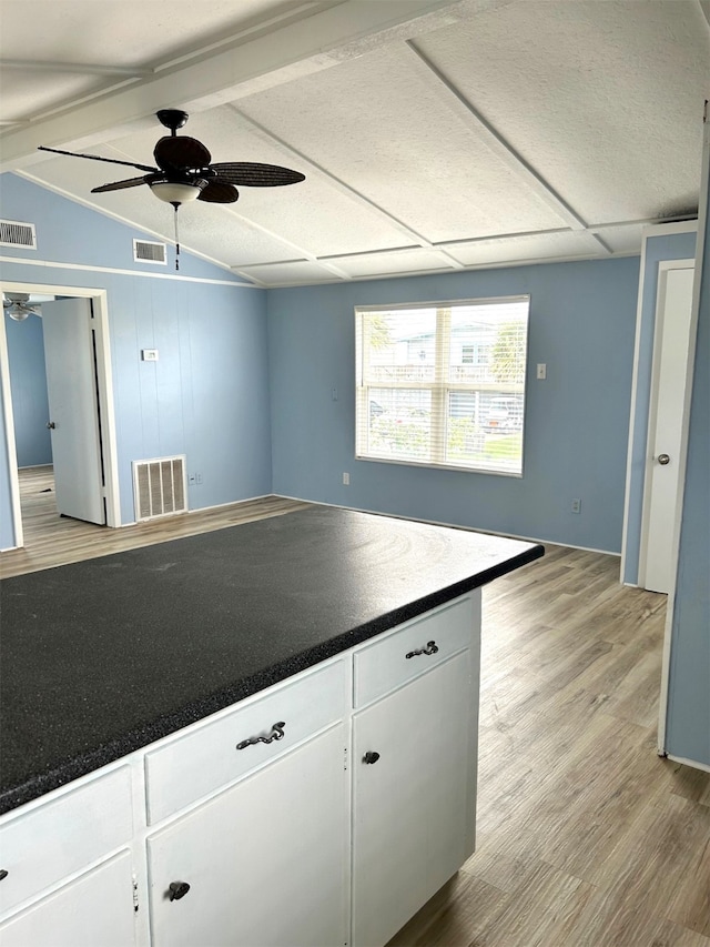 16717 Captain Hook, Jamaica Beach, TX 77554 - kitchen with a ceiling fan, light wood-type flooring, and visible vents