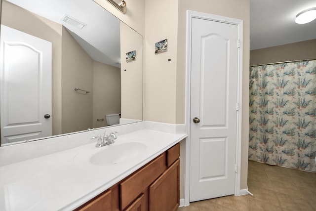 20115 Sunflower Chase Dr, Katy, TX 77449 - bathroom with tile patterned flooring, vanity, toilet, and a shower with shower curtain