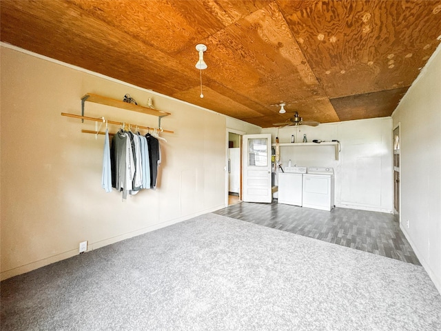 6710 County Road 203, Liverpool, TX 77577 - spare room with wood ceiling, washing machine and clothes dryer, carpet floors, baseboards, and ceiling fan