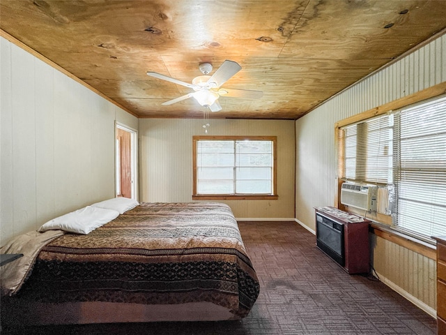 6710 County Road 203, Liverpool, TX 77577 - bedroom featuring ceiling fan, wood walls, wood ceiling, and cooling unit