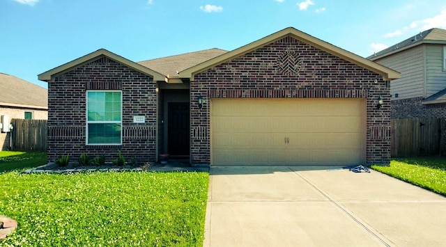ranch-style home featuring brick siding, a garage, and driveway