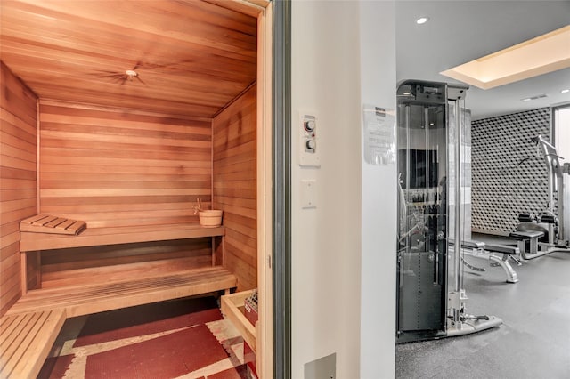 view of sauna with recessed lighting