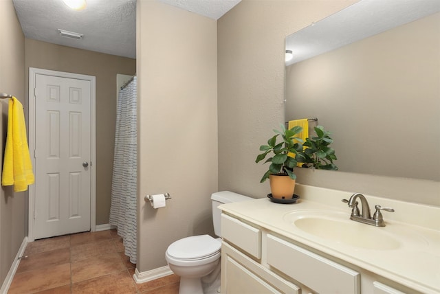4407 Iron Creek Ct, Fresno, TX 77545 - full bathroom featuring toilet, baseboards, vanity, tile patterned flooring, and a textured ceiling