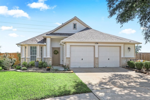 4407 Iron Creek Ct, Fresno, TX 77545 - view of front of property with a garage, roof with shingles, stone siding, and driveway