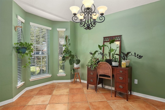 4407 Iron Creek Ct, Fresno, TX 77545 - home office featuring plenty of natural light, a chandelier, baseboards, and tile patterned floors