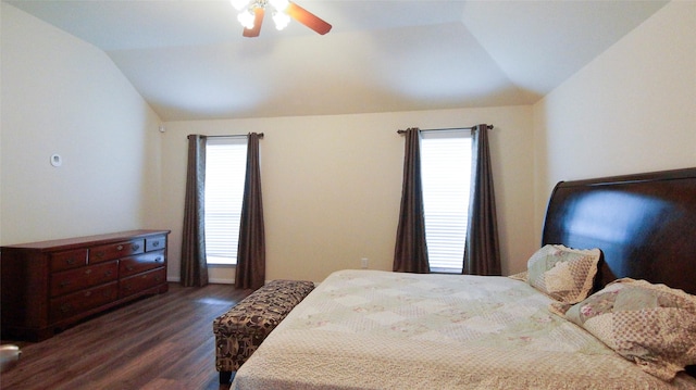 15407 Vincennes Oak St, Cypress, TX 77429 - bedroom with vaulted ceiling, a ceiling fan, and dark wood-style floors