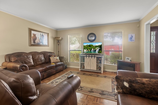 6180 Afton Ln, Beaumont, TX 77706 - living room with crown molding, baseboards, and a healthy amount of sunlight