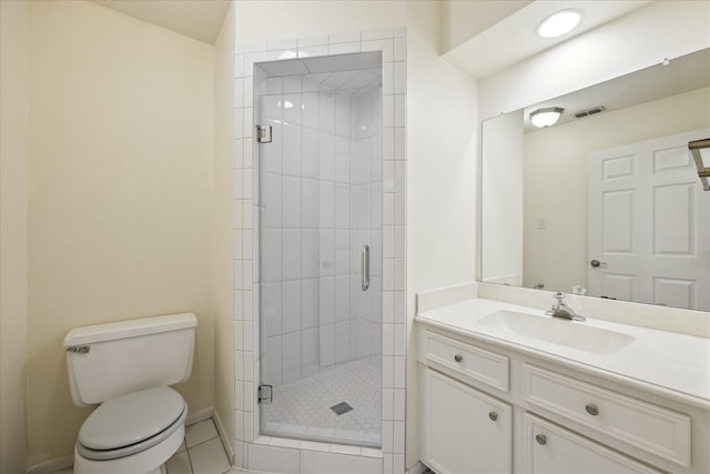 1415 Stependale Dr, Katy, TX 77450 - bathroom featuring toilet, a stall shower, tile patterned floors, visible vents, and vanity