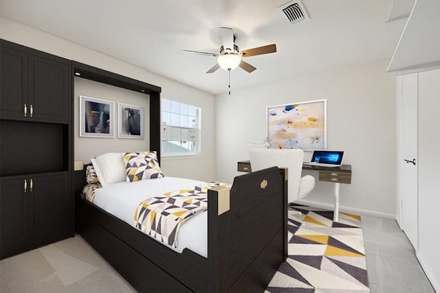 1415 Stependale Dr, Katy, TX 77450 - bedroom with light colored carpet, baseboards, a ceiling fan, and visible vents