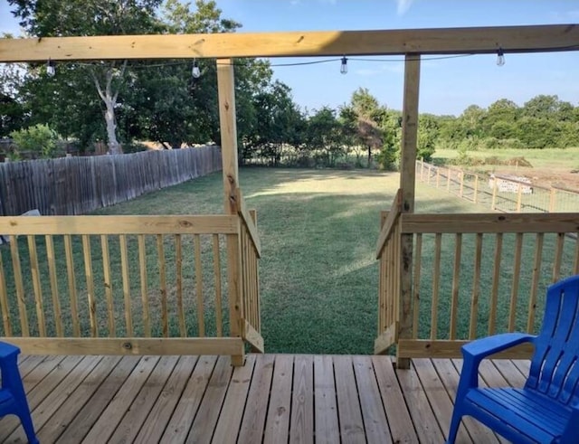 wooden terrace featuring a yard and a fenced backyard