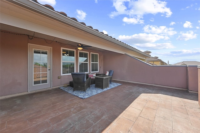 26 W Oaks Dr, Houston, TX 77058 - view of patio / terrace with an outdoor living space, ceiling fan, and fence