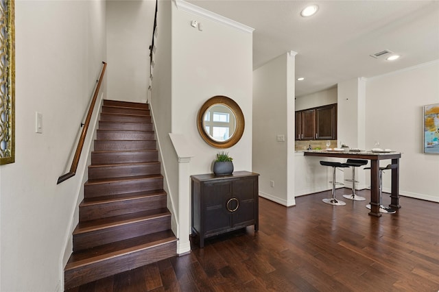 26 W Oaks Dr, Houston, TX 77058 - staircase featuring ornamental molding, recessed lighting, baseboards, and wood finished floors