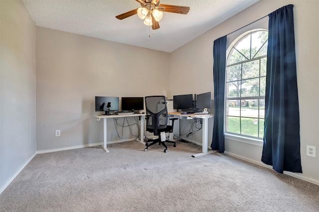 3202 Crossman St, Porter, TX 77365 - office featuring healthy amount of natural light, carpet flooring, a ceiling fan, a textured ceiling, and baseboards