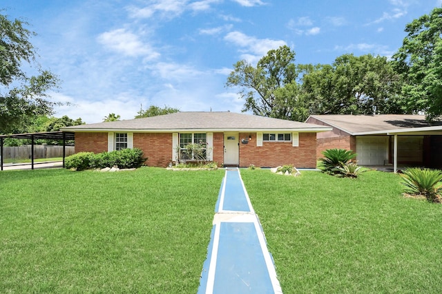 single story home with brick siding and an attached garage