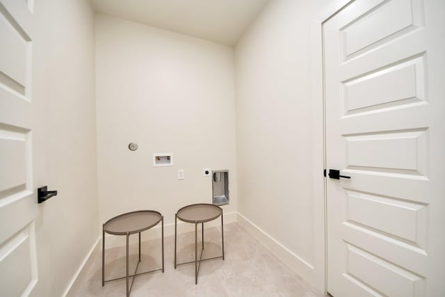 laundry room featuring washer hookup, electric dryer hookup, and baseboards
