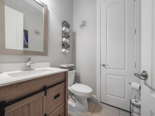 bathroom with tile patterned flooring, toilet, and vanity