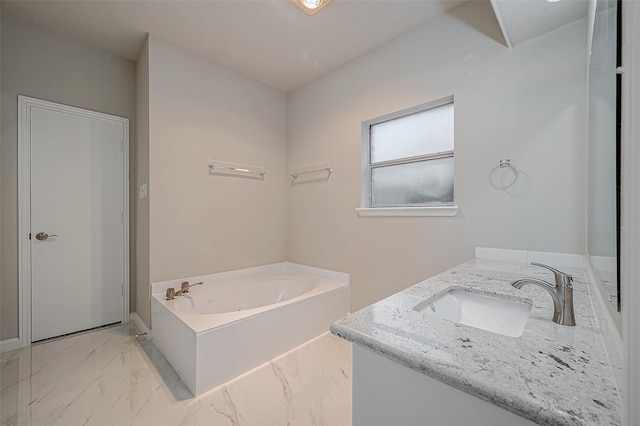 4218 Bayglen Ct, Houston, TX 77068 - full bath featuring vanity, a garden tub, and marble finish floor