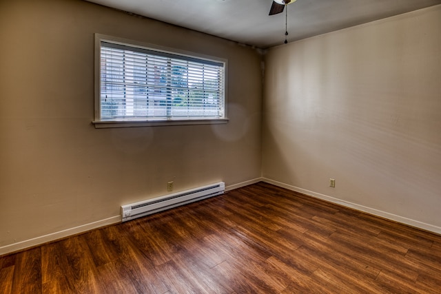 401 E Main St, Brenham, TX 77833 - empty room featuring a baseboard heating unit, wood finished floors, ceiling fan, and baseboards