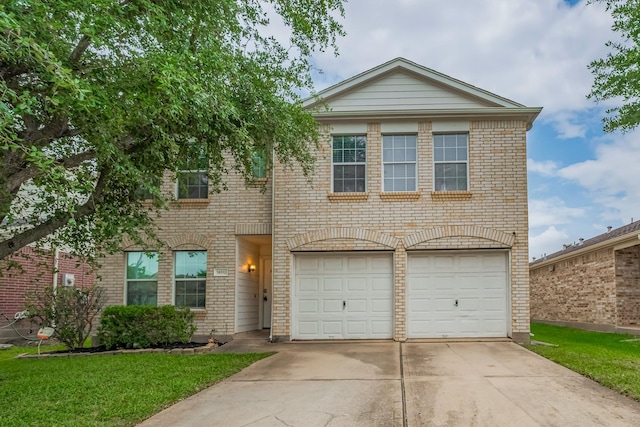 14910 Sugar Crystal Ct, Sugar Land, TX 77498 - traditional-style house with an attached garage, brick siding, driveway, and a front yard