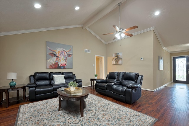 living room featuring baseboards, visible vents, and wood finished floors