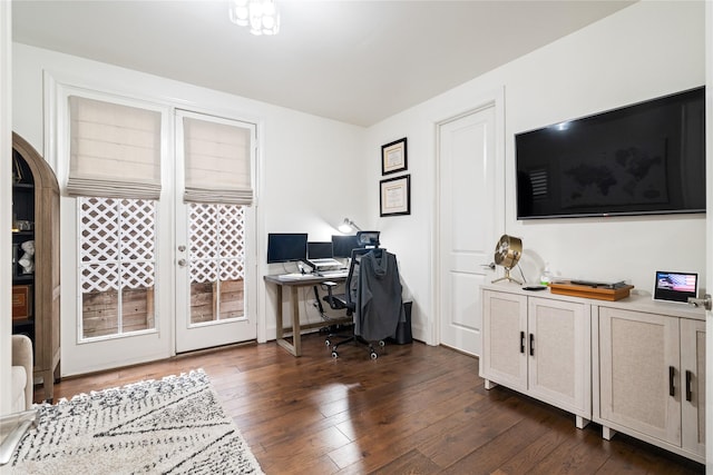 office space featuring dark wood-style floors