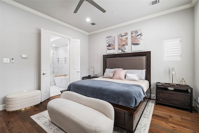 bedroom with visible vents, wood finished floors, and recessed lighting