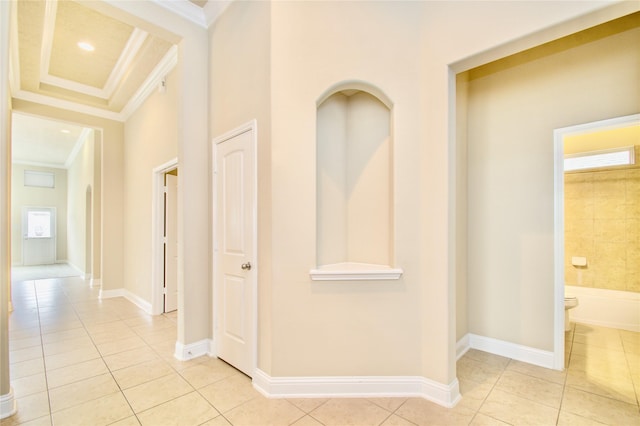 8523 Dolan Heights Ct, Cypress, TX 77433 - hallway with a healthy amount of sunlight, crown molding, and light tile patterned floors