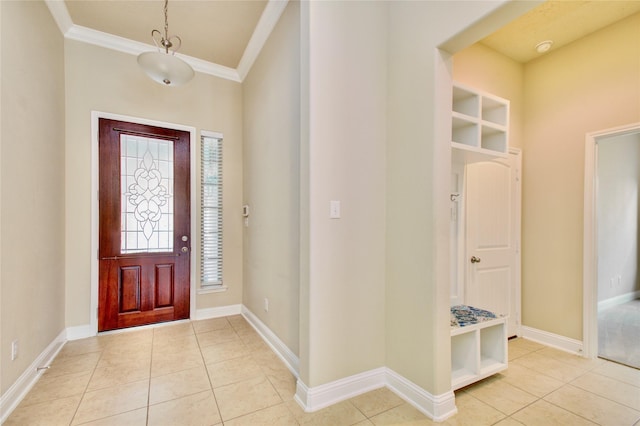 8523 Dolan Heights Ct, Cypress, TX 77433 - entrance foyer with baseboards, light tile patterned flooring, and ornamental molding