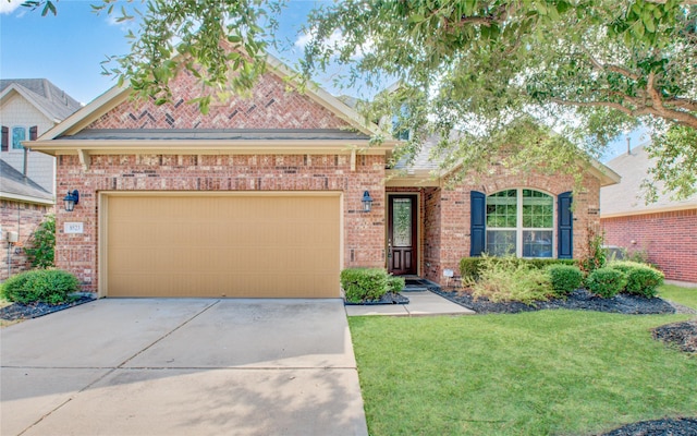 8523 Dolan Heights Ct, Cypress, TX 77433 - view of front facade with concrete driveway, brick siding, a front lawn, and a garage