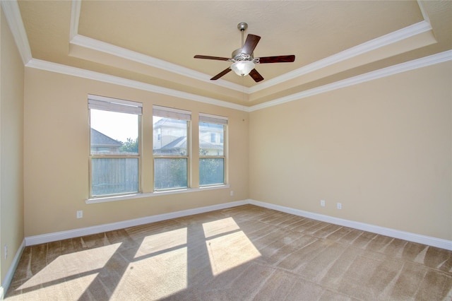 8523 Dolan Heights Ct, Cypress, TX 77433 - unfurnished room with ornamental molding, light carpet, a tray ceiling, and ceiling fan