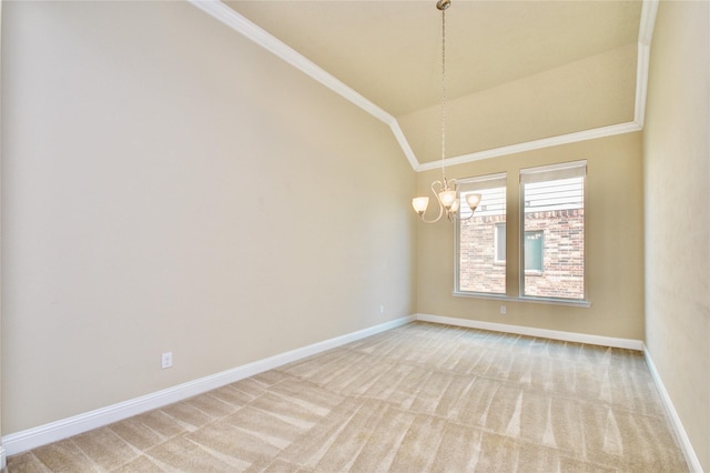 8523 Dolan Heights Ct, Cypress, TX 77433 - unfurnished room featuring a chandelier, crown molding, light colored carpet, and baseboards