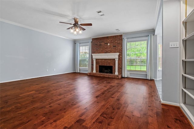 6615 Cypress Village Dr, Sugar Land, TX 77479 - unfurnished living room with dark wood finished floors, crown molding, a wealth of natural light, and visible vents