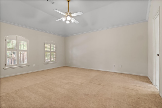 6615 Cypress Village Dr, Sugar Land, TX 77479 - spare room featuring light colored carpet, crown molding, baseboards, and a ceiling fan