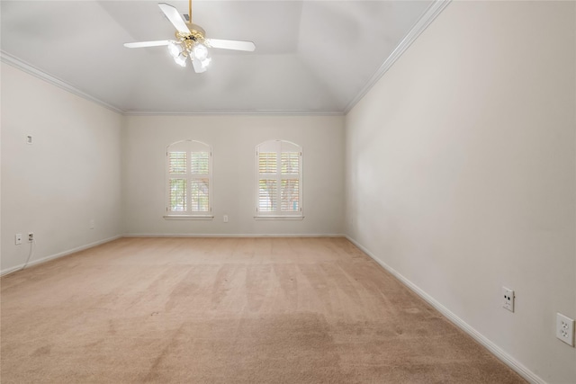 6615 Cypress Village Dr, Sugar Land, TX 77479 - empty room with a ceiling fan, baseboards, crown molding, and light colored carpet