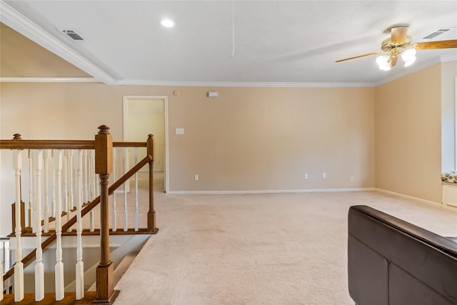 6615 Cypress Village Dr, Sugar Land, TX 77479 - interior space with baseboards, ceiling fan, light carpet, and crown molding