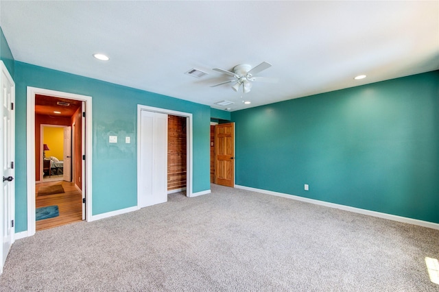 120 Rebecca St, Houston, TX 77022 - unfurnished bedroom with carpet flooring, baseboards, recessed lighting, a closet, and ceiling fan