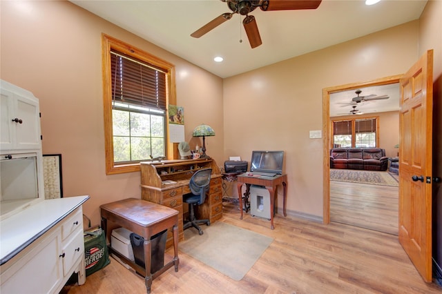 120 Rebecca St, Houston, TX 77022 - office space with a ceiling fan, light wood-style floors, and recessed lighting