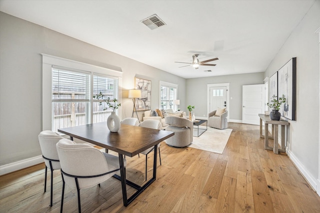 1411 Tulane St, Houston, TX 77008 - dining area with ceiling fan, light wood-style flooring, and baseboards