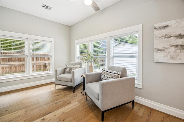 1411 Tulane St, Houston, TX 77008 - living area featuring light wood-style flooring, baseboards, and a ceiling fan