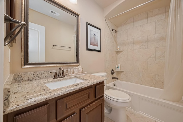 17019 Mahogany Trace Ln, Richmond, TX 77407 - bathroom with toilet, shower / bath combo, visible vents, and vanity