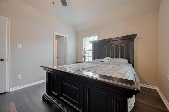 17019 Mahogany Trace Ln, Richmond, TX 77407 - bedroom with vaulted ceiling, dark wood-style flooring, baseboards, and a ceiling fan