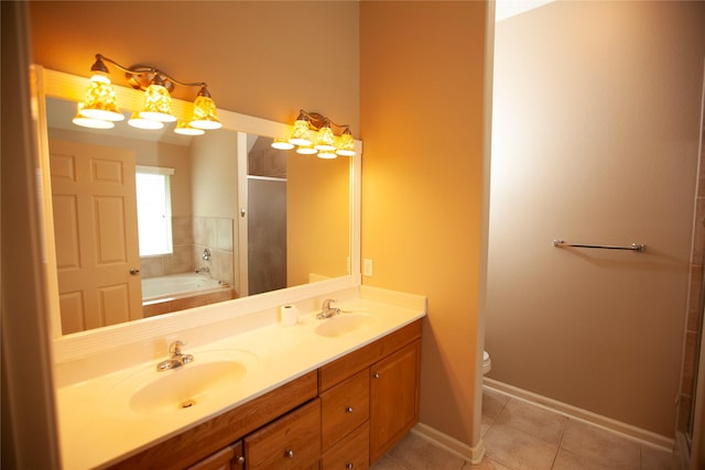 13847 Ventura Rd, Willis, TX 77318 - full bath with a garden tub, tile patterned flooring, a shower stall, and a sink