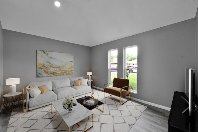 22603 Pebworth Pl, Spring, TX 77373 - living room with light wood-type flooring, baseboards, and lofted ceiling