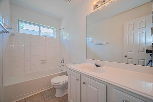 full bathroom featuring vanity, toilet, tile patterned flooring, and shower / bathing tub combination