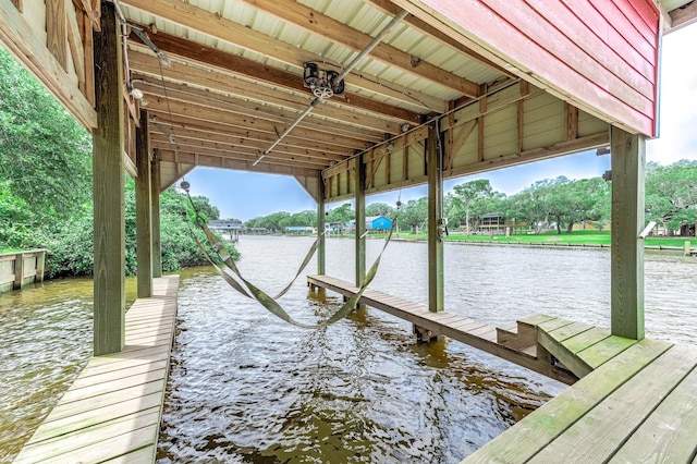 dock area featuring a water view