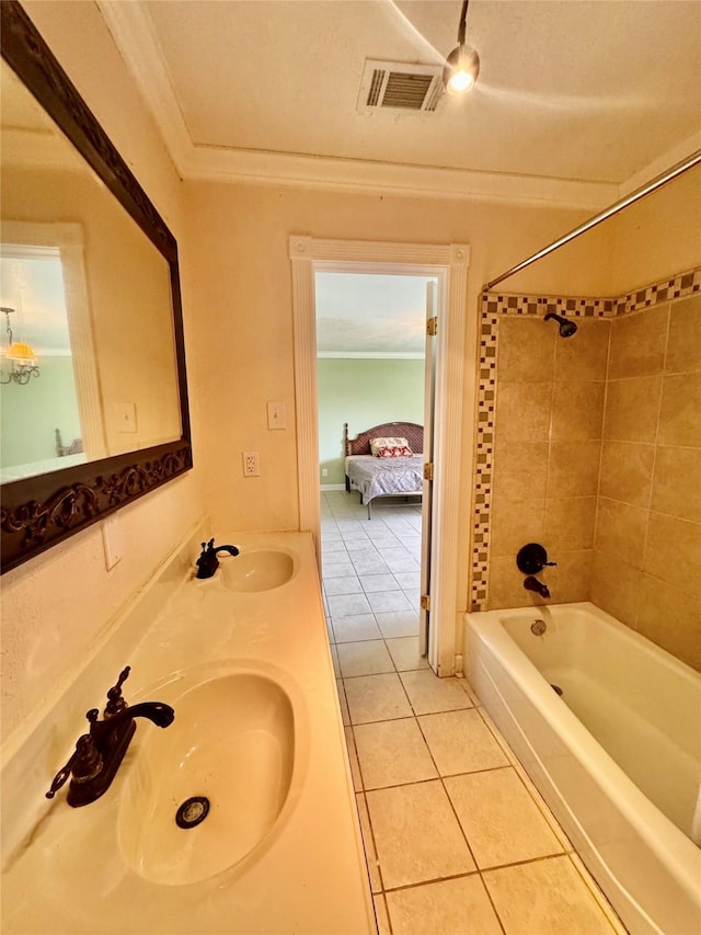 805 Dugas St, Bridge City, TX 77611 - full bathroom featuring crown molding, tile patterned floors, visible vents, and a sink
