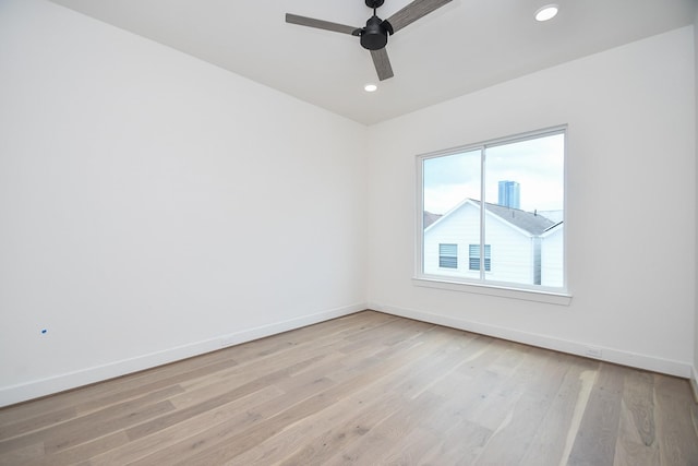 4709 Gibson St, Houston, TX 77007 - unfurnished room featuring baseboards, light wood-style flooring, ceiling fan, and recessed lighting