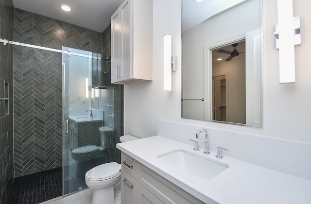 4709 Gibson St, Houston, TX 77007 - full bath featuring vanity, a stall shower, and recessed lighting