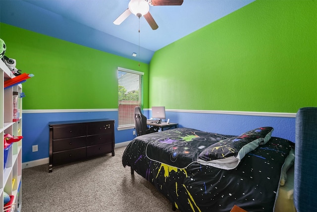 3743 Pinebrook Hollow Ln, Spring, TX 77386 - carpeted bedroom featuring lofted ceiling, baseboards, and a ceiling fan